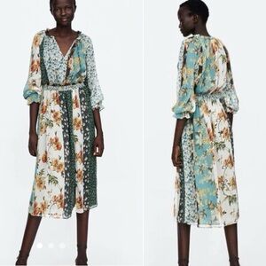 Zara Patchwork Floral Print Sheer Dress Size Small EUC